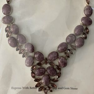 Necklace - pink amethyst and pink stone necklace set in a silver setting